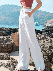 Брюки Makuluya, из хлопка, льна, прямые, с эластичной талией, тонкие, универсальные, мягкие, винтажные, повседневные, L, весна-лето-осень