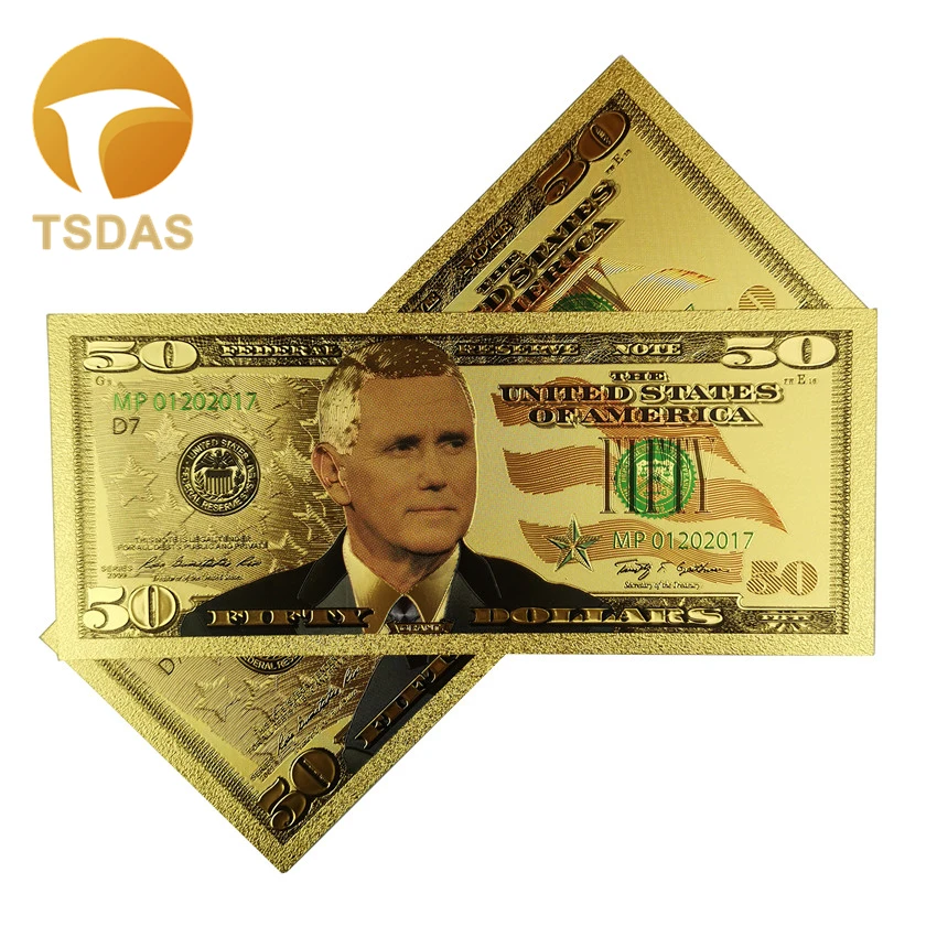 Позолоченные цветные банкноты 24 К 50 долларов США золотые поддельные деньги для
