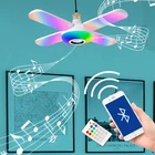 E27 RGB 4-Leaf Bluetooth-совместимая музыкальная лампа 50 Вт светодиодный ная лампа с дистанционным управлением Складная Лампа умный динамик вентилятор светильник
