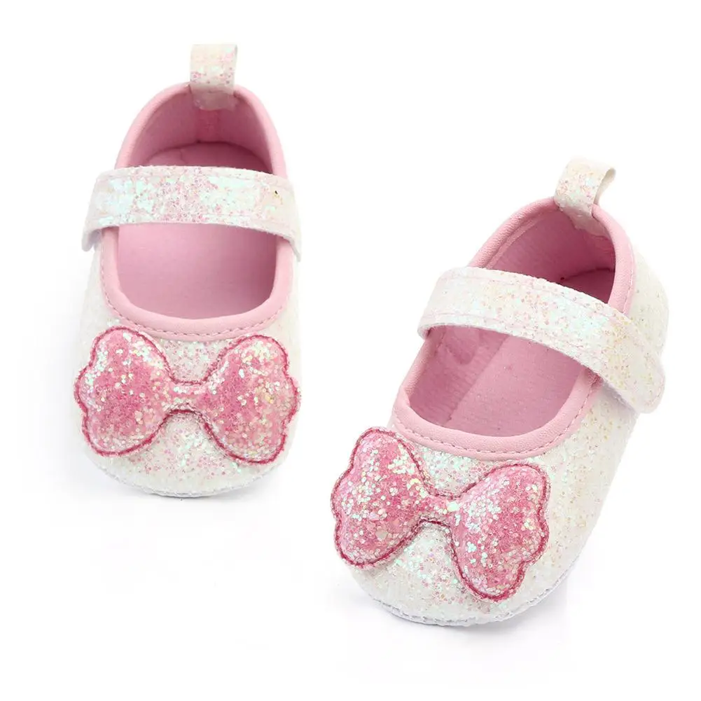 

Baby Girl Shoes Solid Color Sequins Bowknot Anti Slip Flat Princess Shoes Prewalker Sneakers Baby First Walkers Shoes For Girls