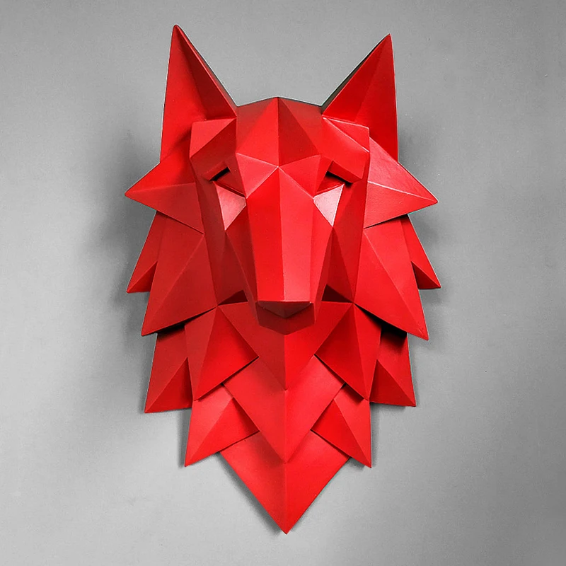 

MGT Handmade Resin Art Statue 3D Abstract Wolf Head Decoration Accessories Sculpture Wedding Chrismas Wall Decor Craft Artware