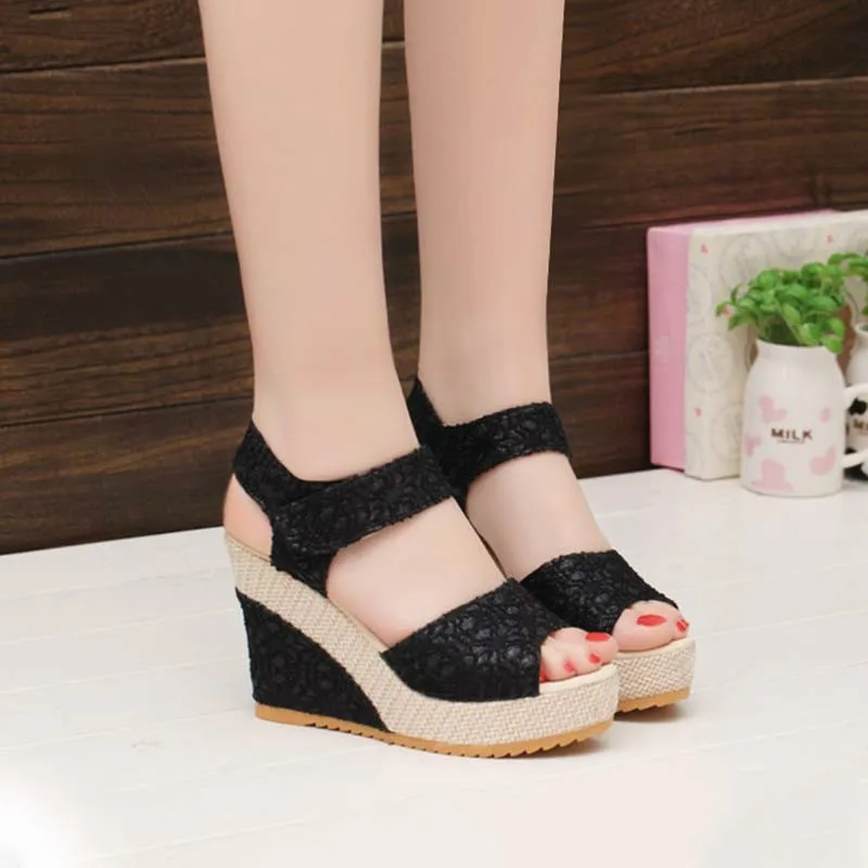 

New Women Fashion Wedge Sandals Summer Open Toe Fish Head Sandals Woman Platform High Heels Shoes Size 35-41