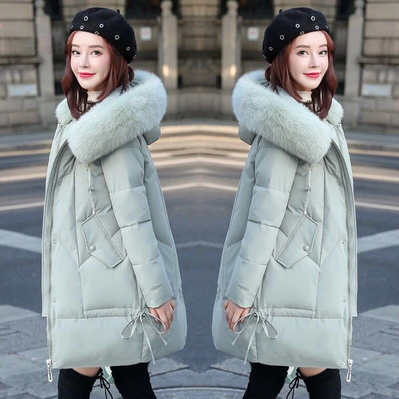 Women Long Thick Warm Winter Parkas Large Fur Collar A-Line Coat Loose Clothing Hooded XS-2XL Sweet Jacket New Fashion Clothing