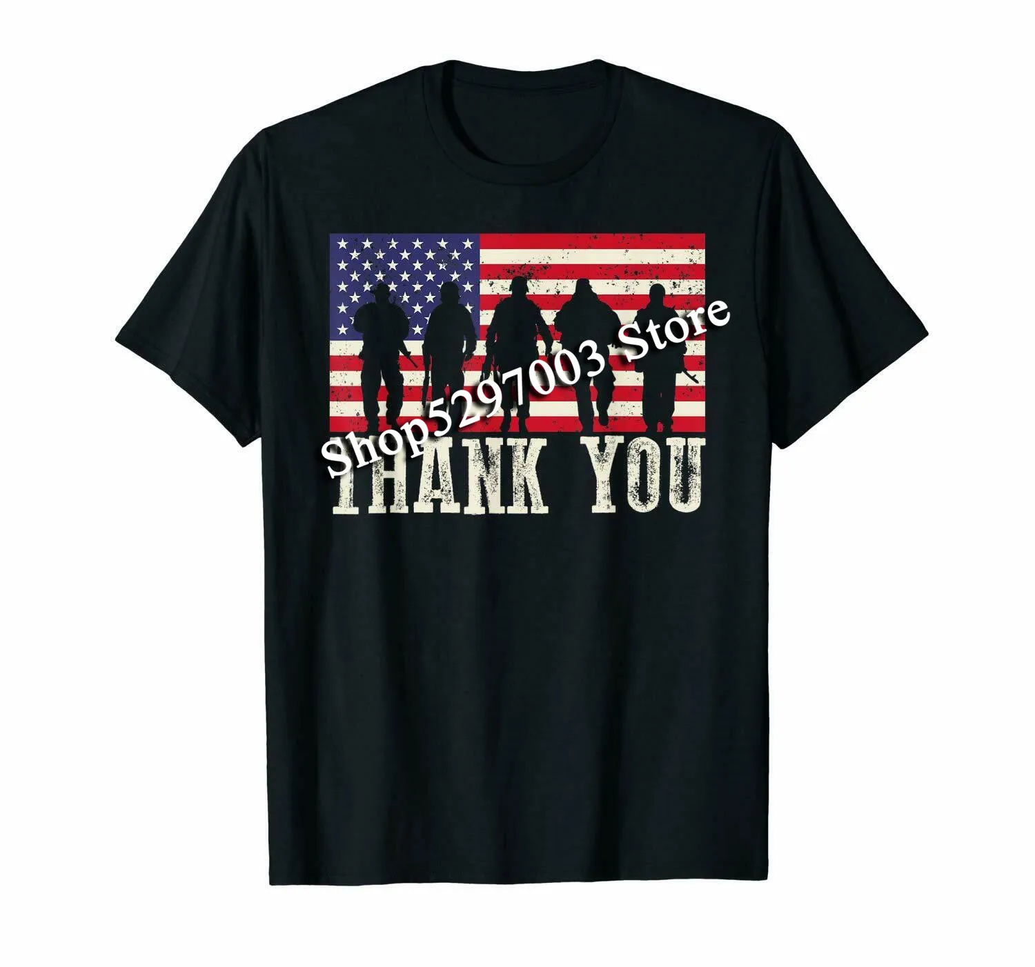 Черная футболка для ветеранов и 4 июля с американским флагом надписью Thank You