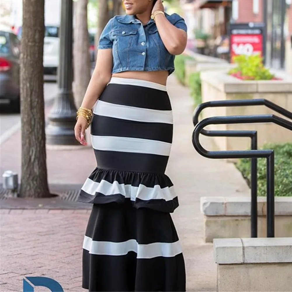 Фото HONZBORY/распродажа 2019 летняя модная женская длинная юбка в стиле хип сплайсинга