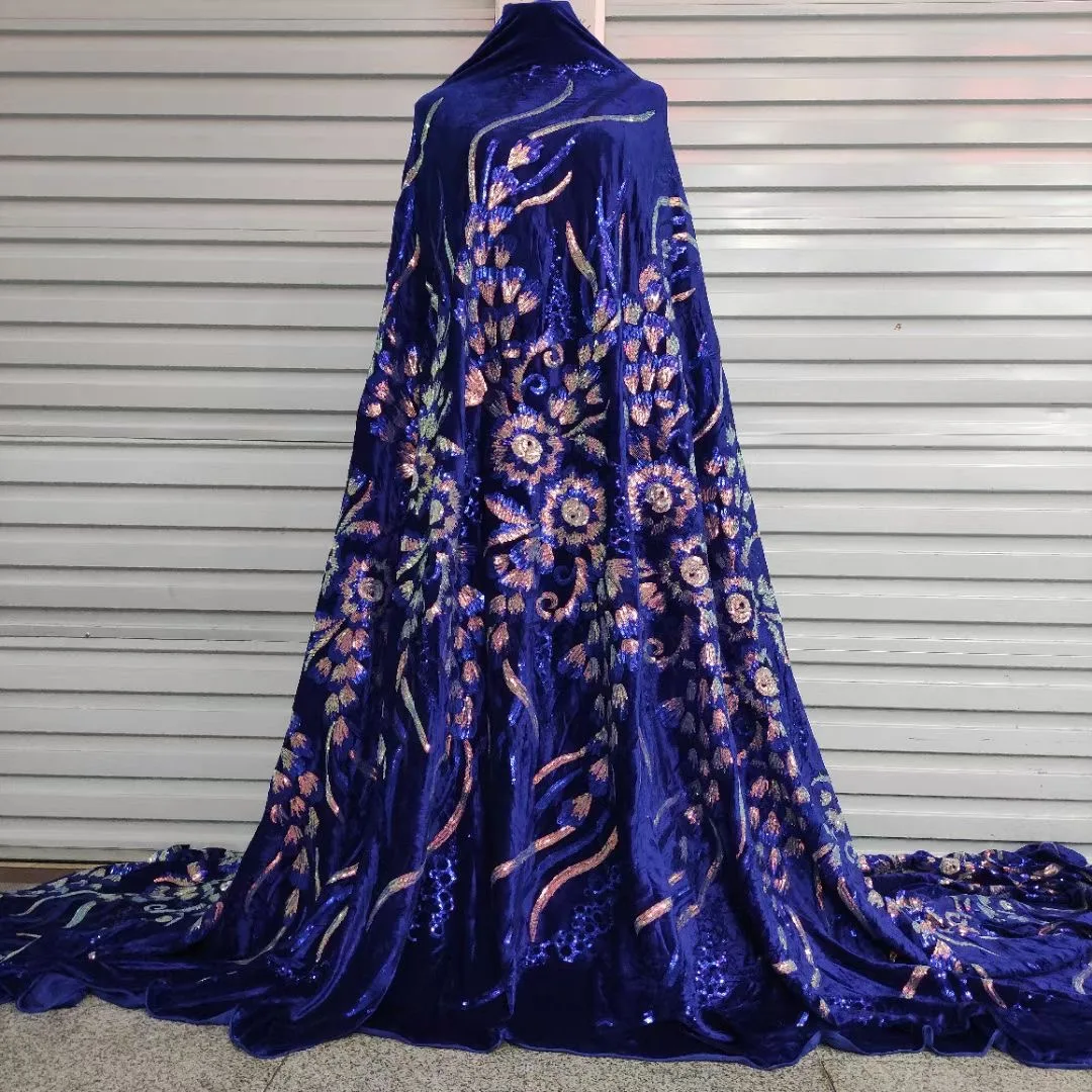 

Африканская ярко-Синяя бархатная ткань 2021 высококачественное кружево французская нигерийская кружевная ткань для шитья свадебного платья