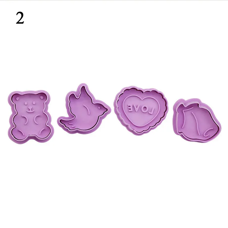 

Three-dimensional Cartoon Plastic Biscuit Mould 4pcs Classic Solid Color 3D Pastry Decorating DIY Food Cutter Biscuit Mold