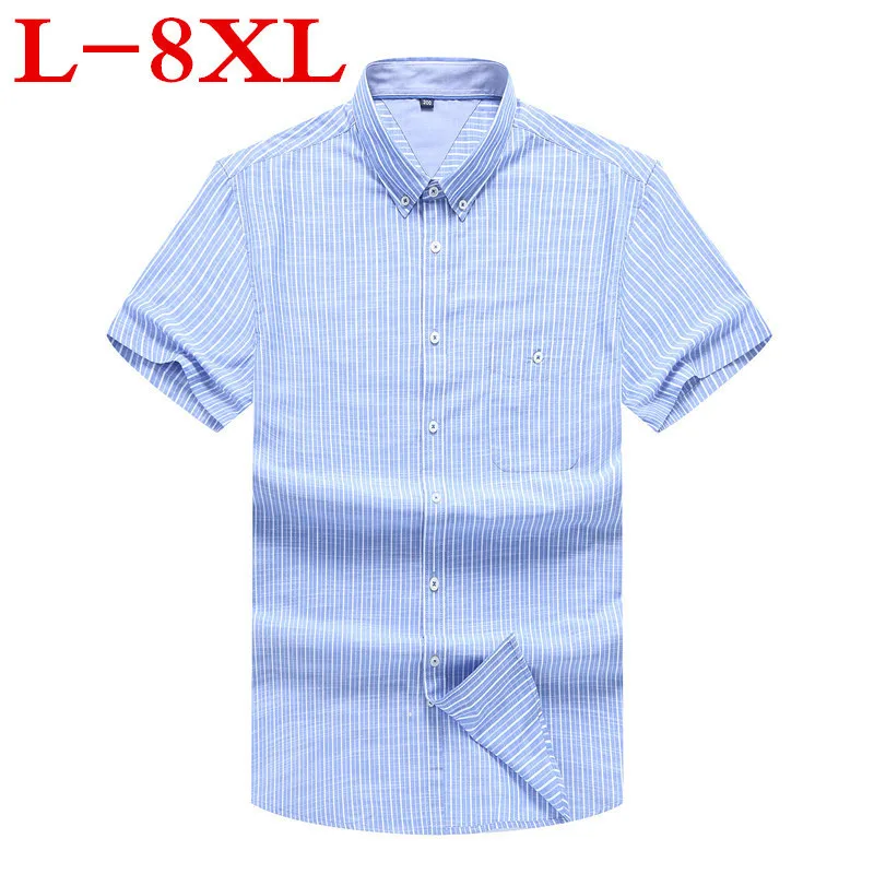 Новый размера плюс 8XL 7XL 6XL 5X новые летние рубашки с коротким рукавом в полоску 100%