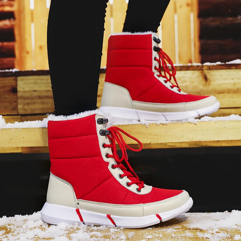 

Plush Warm Women Snow Boots Women Shoes Anti-slippery Waterproof Lace-Up Ankle Boots Fashion Winter Cotton Fabric Woman Shoes