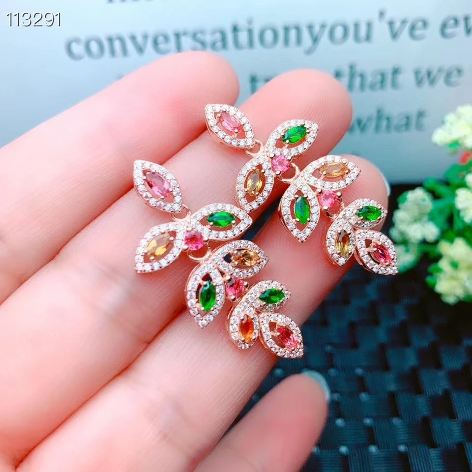 

MEIBAPJ NATURAL BRAZIL PINKYCOLOR TOURMALINE COLORFUL DROP EARRINGS REAL 925 SOLID SILVER FINE CHARM WEDDING JEWELRY FOR WOMEN