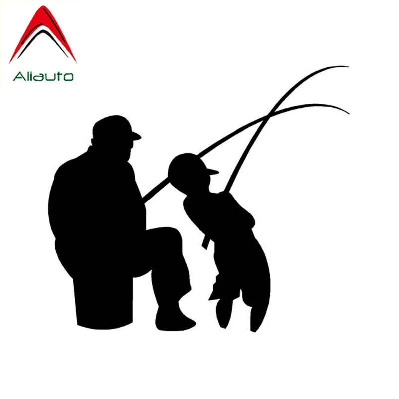 

Aliauto индивидуальная забавная наклейка на автомобиль человек и мальчик рыбалка винил Высокое качество декор солнцезащитные наклейки черный...
