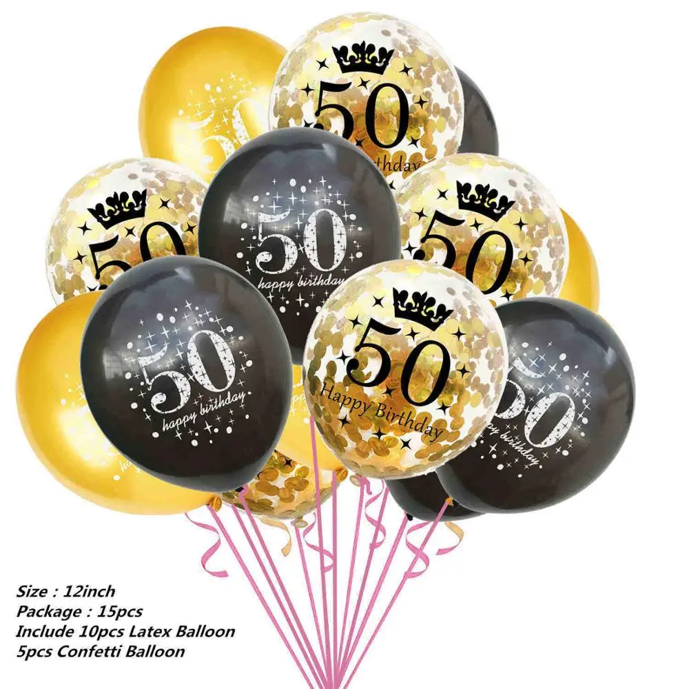 15pcs mix 50 1" Золотые латексные воздушные шары черные 30 40 50 60 70 лет с днем рождения украшения для взрослых воздушные шары Cumpleanos Globos Balony - Цвет: 15pcs mix 50