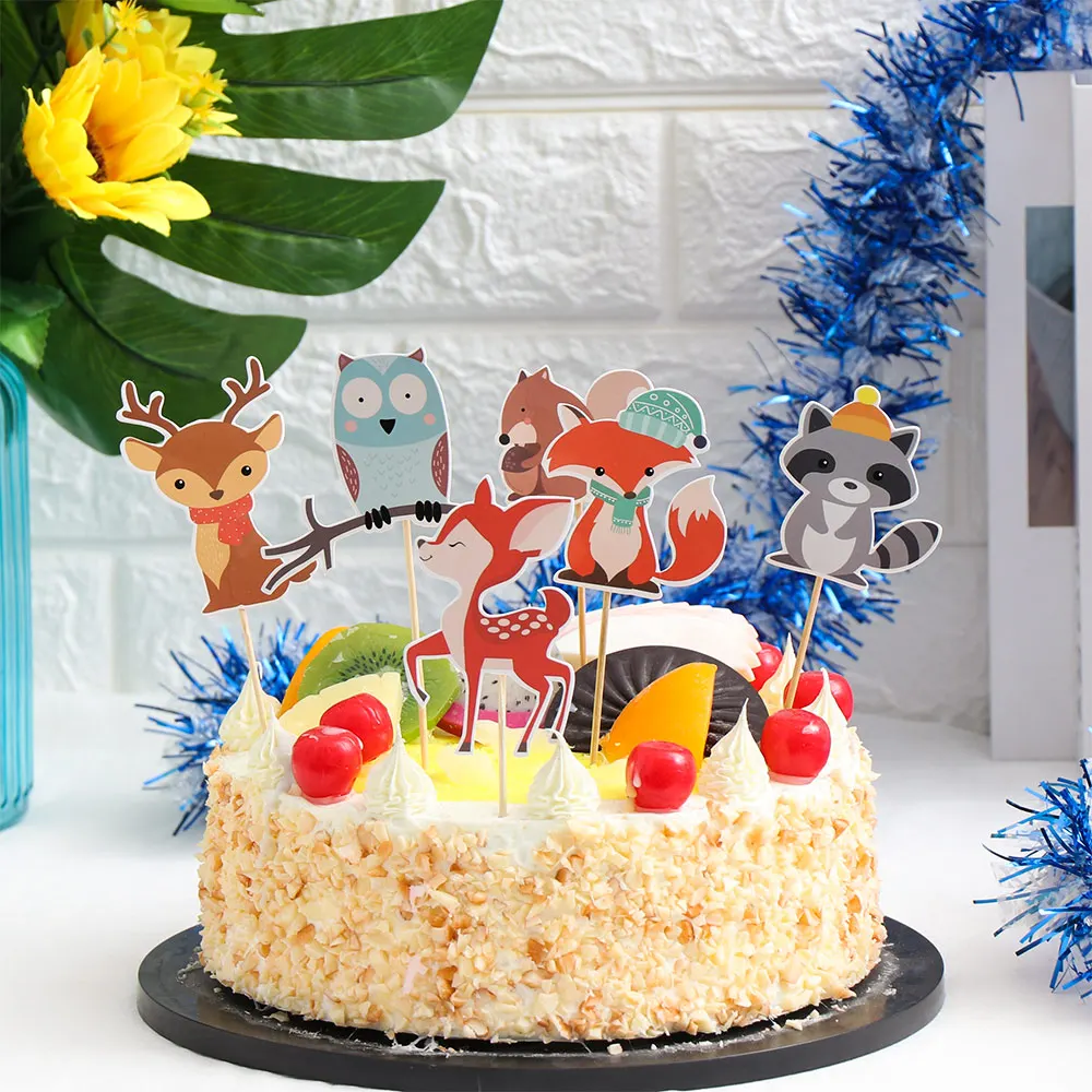 1 упаковка бумажные топперы для кексов лес животные украшения торта детский день