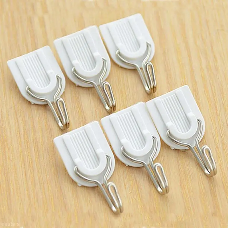 

Hot Sale 6Pcs White Sticky Self-Adhesive Hook For Kitchen Bathroom Tower Holder Hanger Wholesale