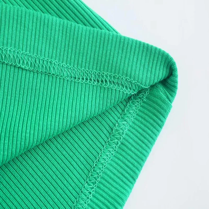 

2021 Za New Women's V-Neck Buttoned And Ribbed Solid Color Mid-Length Knitted Dress Sexy V-Neck Lotus Leaf Sleeves Split Hem