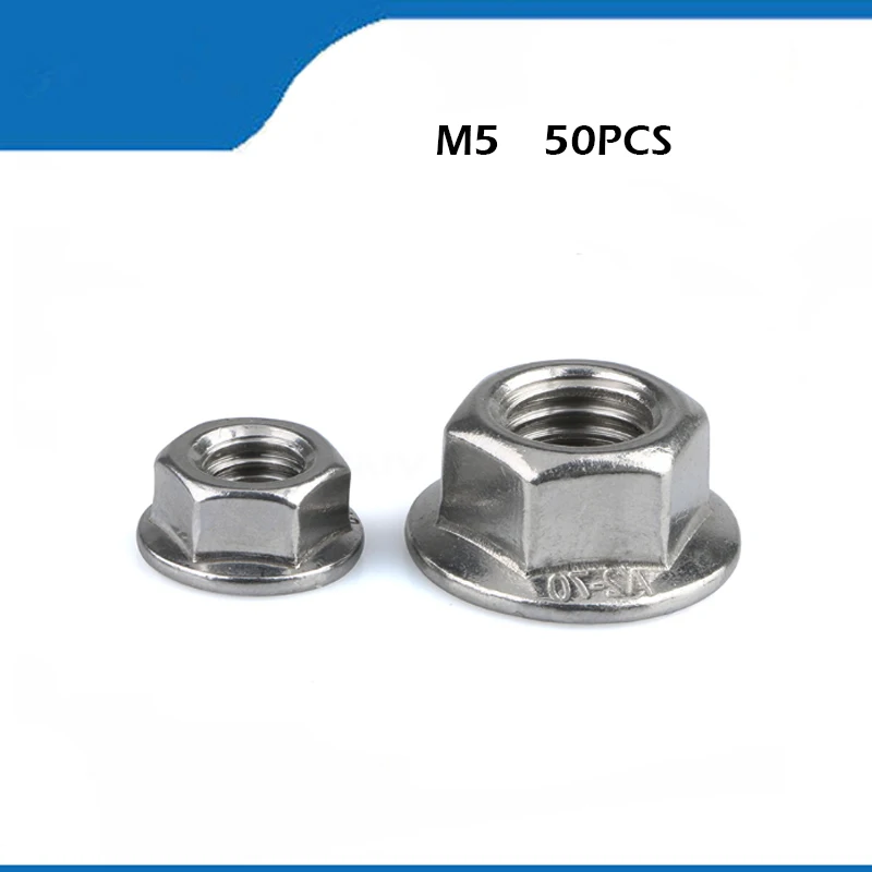 

Free shipping 50pcs/lot Metric thread DIN6923 M5 304 Stainless Steel Hex Flange Nuts m5 nuts,nut