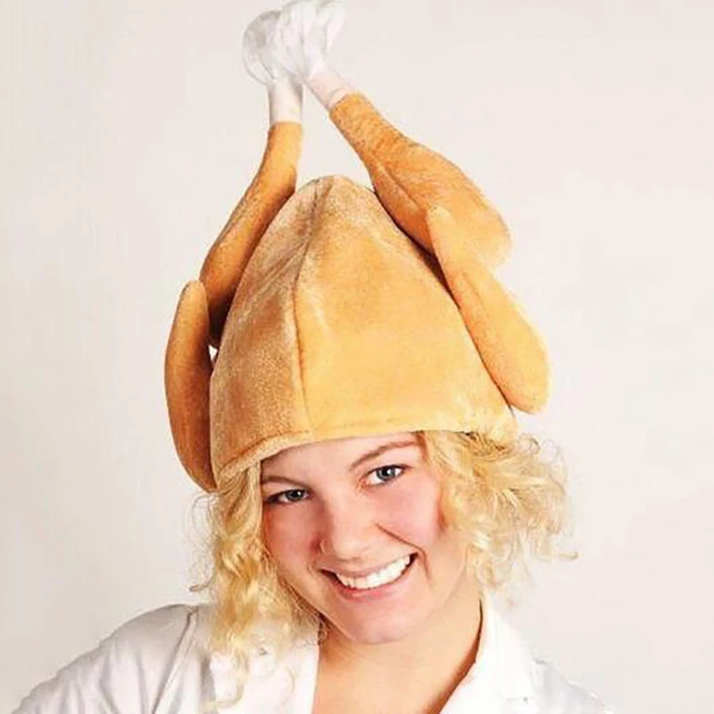 

New Plush Roasted Thanksgiving Turkey Hat Novelty Cooked Chicken Bird Secret Santa Fancy Costume Dress Up Party