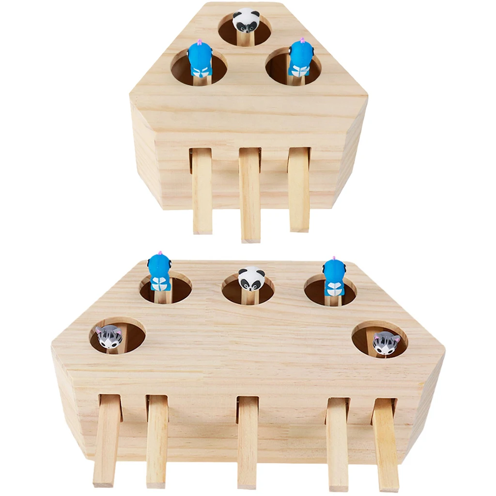 

Interactive Cat Hunt Mouse Toy Wooden Solid Game Box Funny Kitten Puzzle Toy Catch Mice Toy