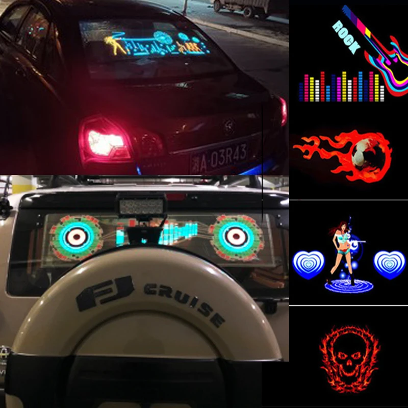 Купи Car Sticker Music Rhythm LED Flash Light Lamp Car Rear Windshield Decorative Light Sound Activated Equalizer With Control за 1,194 рублей в магазине AliExpress