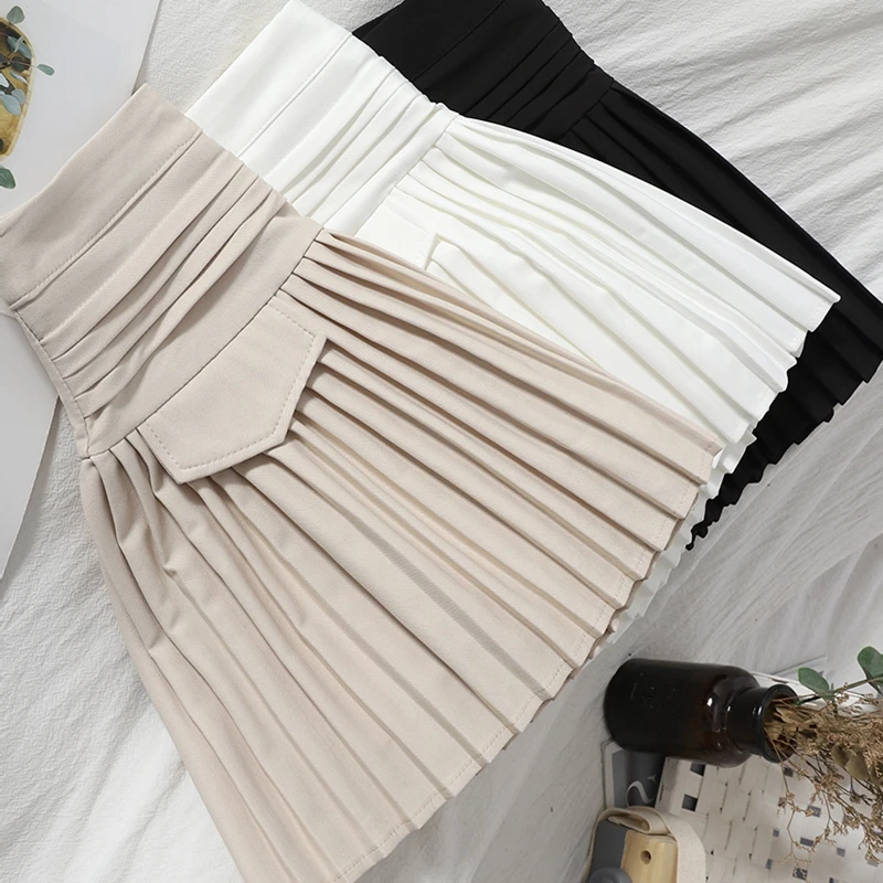 

Summer Korean Women Pleated Skirts Sexy Ladies Harajuku Solid High Waist Mini Skirts Kawaii Casual Female Skirt