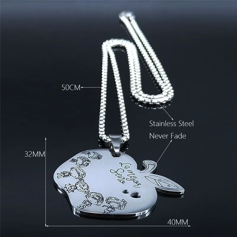 

Spanish Apple Kindergarten Stainless Steel Chain Necklace for Women Silver Color Necklaces Jewelry gargantilla N899S01