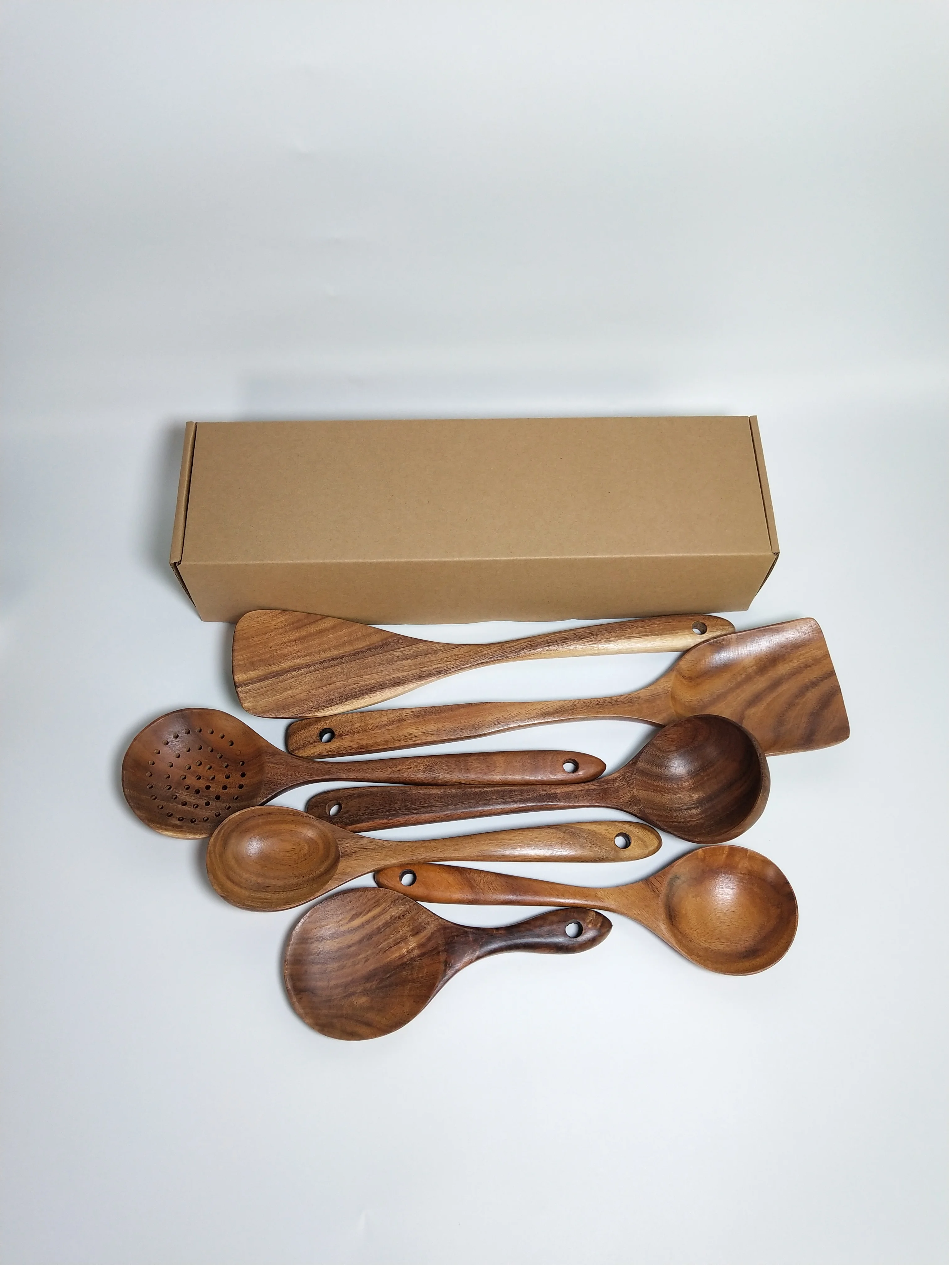 

wooden kitchen tool kit 1-7pcs/set Teak natural wood tableware spoon colander spoon special nano soup skimmer cooking spoon