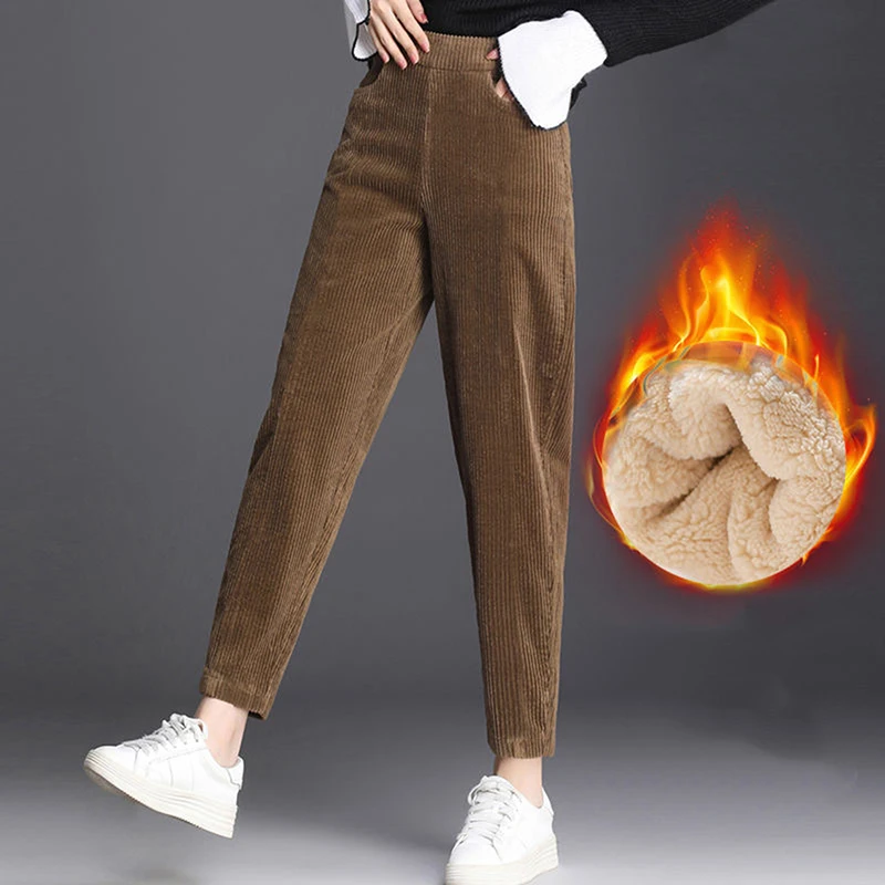 

Women Warm Autumn Winter Trousers High Waist Harem Pants Trousers Thick Plush Corduroy Coat Casual Pants