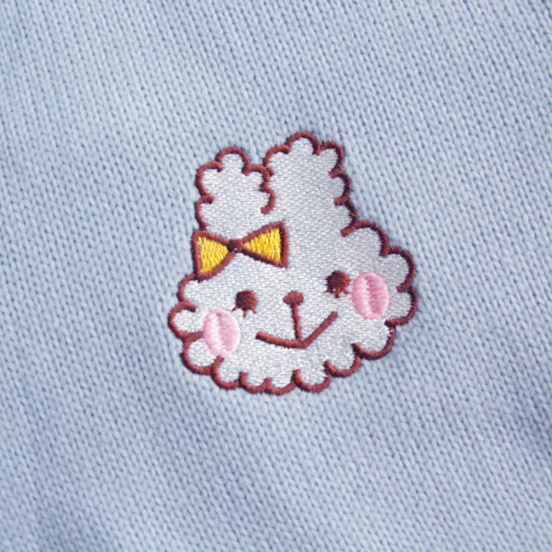 

Retro V-neck Women Cute Blue Sweater Kawaii Rabbit Embroidery Girls Knitted Jumper Winter Loose Female Pullover Ladies Knitwear
