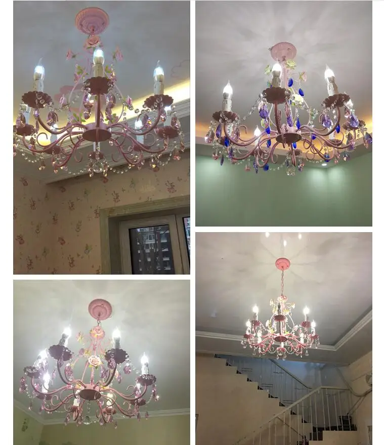 Бесплатная доставка Цветочная люстра Lustre Light 8arms розовая роза светильник E14 D66cm