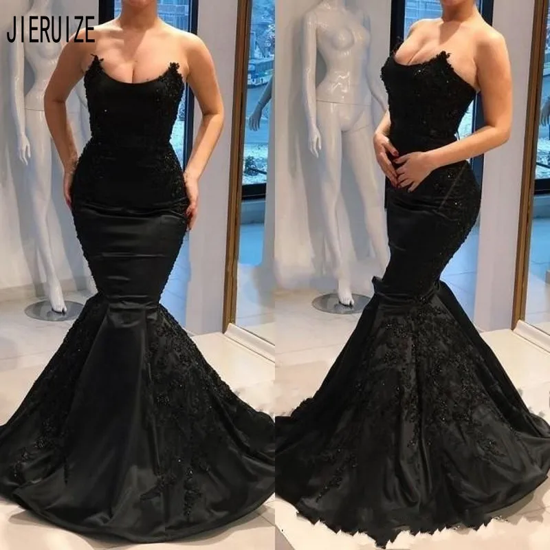 

Роскошные черные вечерние платья JIERUIZE с юбкой-годе, платья для выпускного бала без бретелек с открытой спиной и кружевной аппликацией, вече...