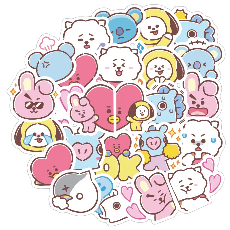 60 шт. BT21 наклейка мультяшная Милая наклейка для домашнего декора DIY Наклейка s багаж ноутбук игрушка для скейтборда Дневник Книга телефон автомобиль - Цвет: 40pcs