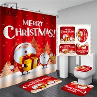red merry christmas shower curtains set with rug carpet waterpeoof bathtub bathroom screen toilet partition festival decoration