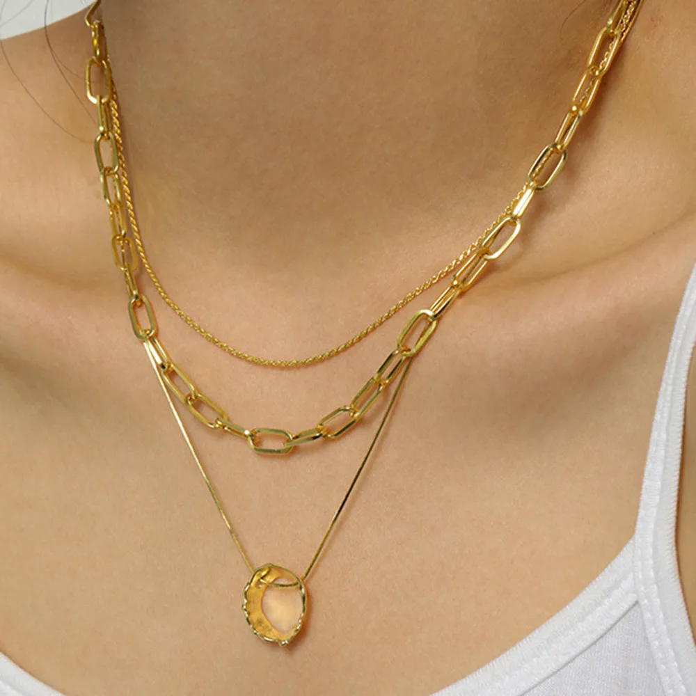 

KIKICHICC 925 Sterling Silver Gold 17mm Circle Pendant Long Chain Necklace Snake Chain Women Fine Jewelry 2021 Rock Punk Wedding