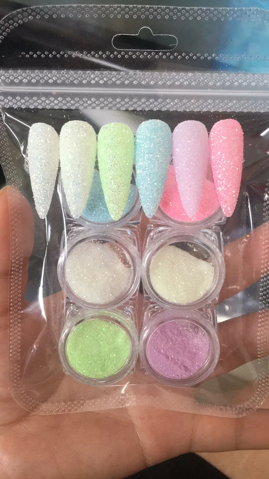 

NEW 2020 Luminous Nail Glitter 6Jars Of Assorted Glow In The Dark Luminous Rocks Glitter Dust Sugar Rim - 6Colors White glitter