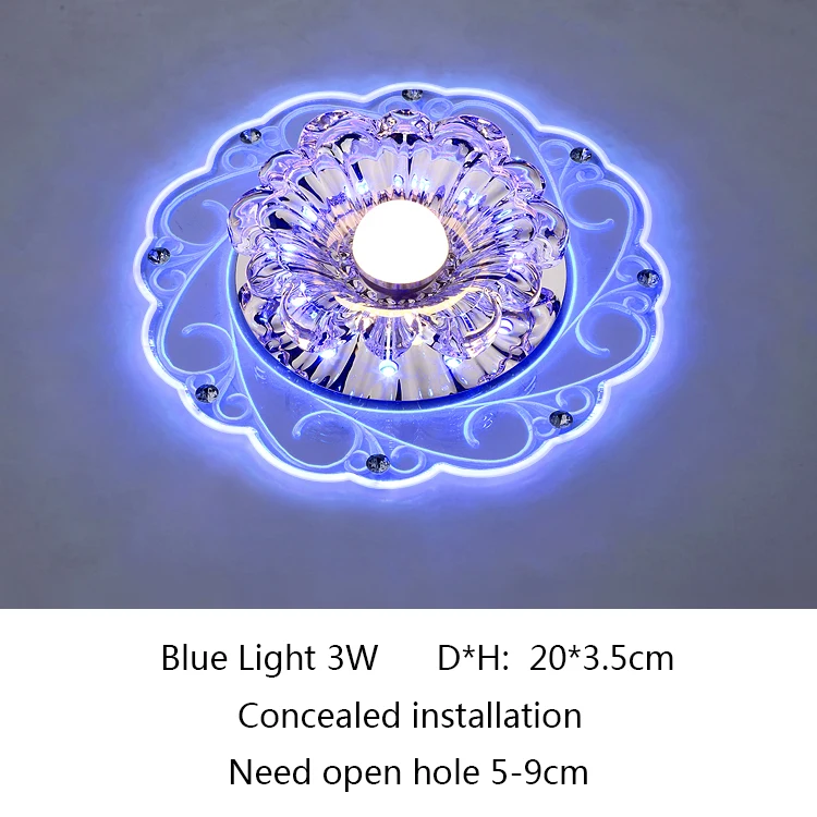 Blue Concealed 3W Хрустальный светодиодный светильник Потолочные светильники Современная потолочная лампа Plafonnier Led Мини скандинавские acryl гостиной огни прохода коридор, отель 3W - Цвет корпуса: Blue Concealed 3W