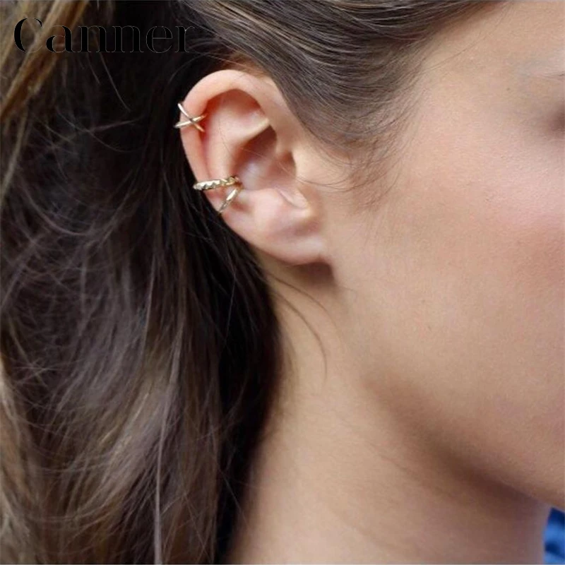 

925 Sterling Silver Ear Clip Men Women Simple Personality Double-layer no ear hole Couple Ear Buckle Ear Jewelry