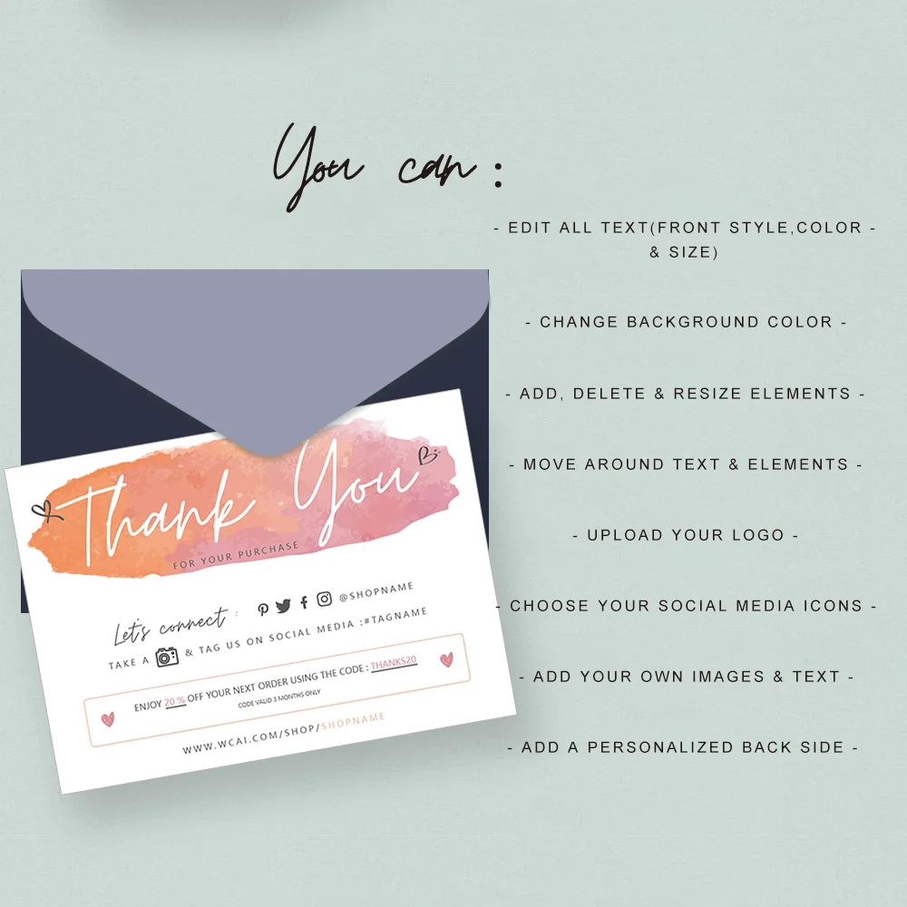 Редактируемый Спасибо за ваши покупки карты спасибо ваш заказ обратите внимание