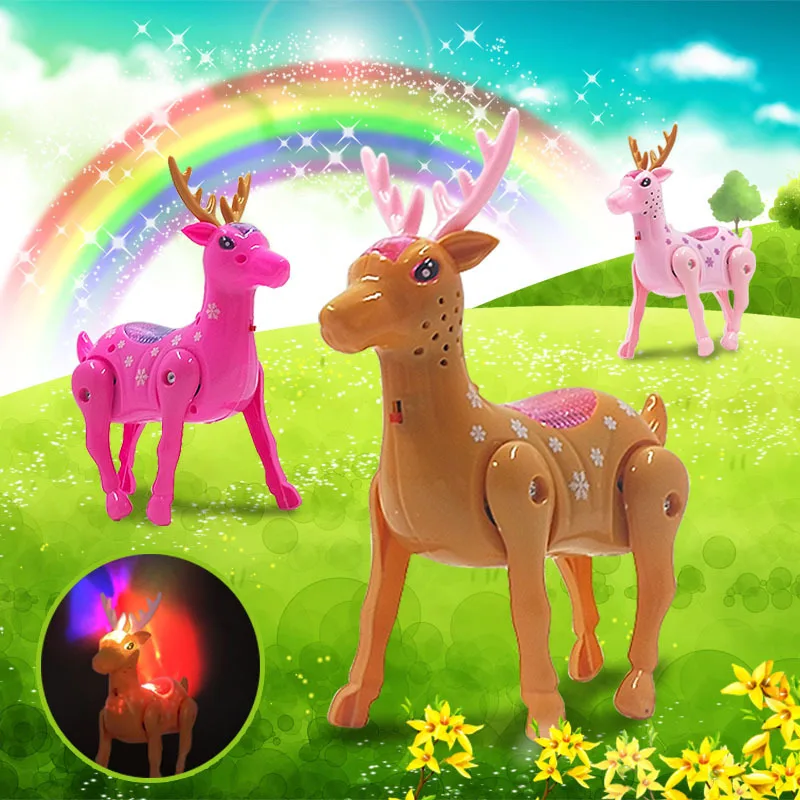 

3PCS Electric Walking Multicolor Sika Deer Leash Toys with Light Music Kids Funny Interactive Toys Gifts for Chritmas Birthday