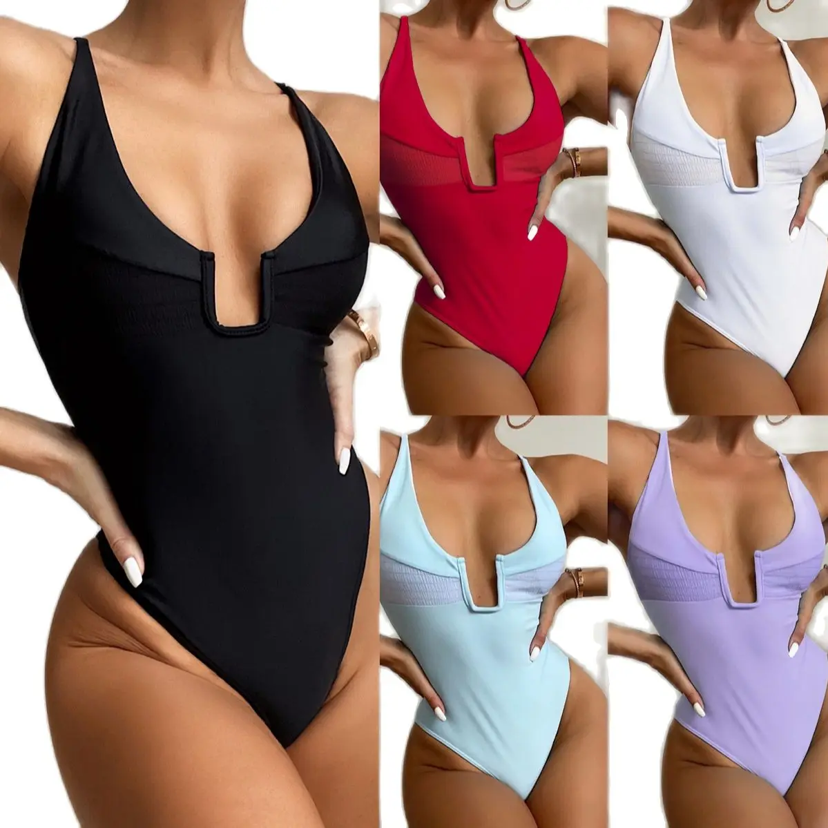 2021 Sexy Women One Piece Swimsuit Swimwear Female Solid Push Up Thong Bather Bathing Suit Monokini Swimming Suits Drop Ship