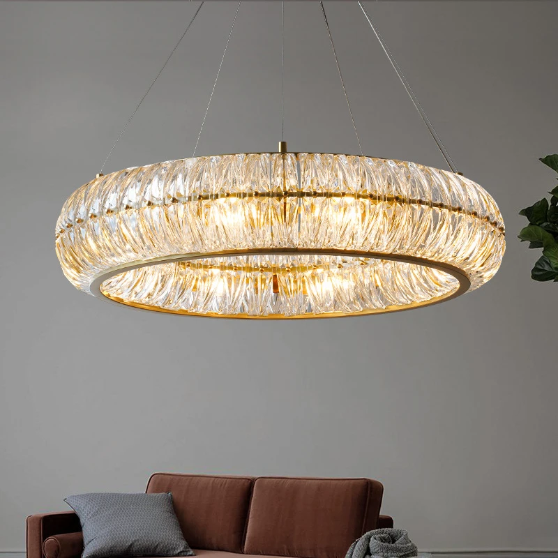 

E14 Post Modern Round Glass Chandelier Hanging Pumpkin Light Lamp Lustre Crystal Suspension Luminaire For Living Dinning Room