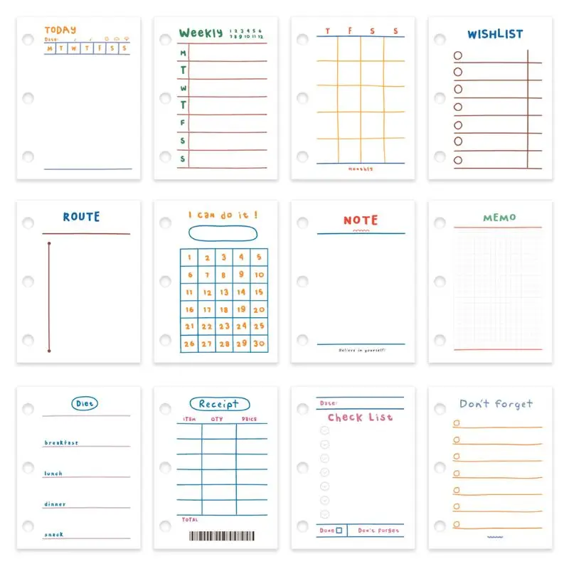 

60 листов 60x80 мм мини-Папка с 3 отверстиями для блокнота, внутренняя страница для планировщика