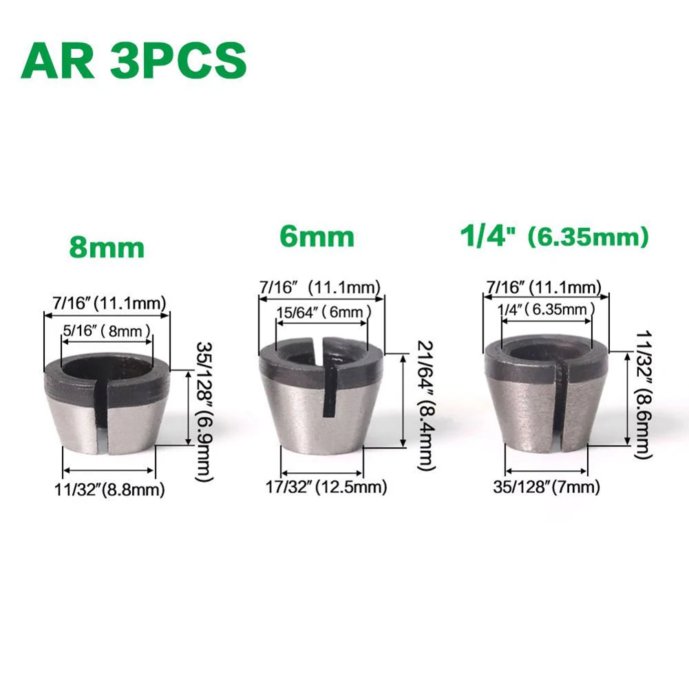 

6pcs Router Bit Extension Collet Chuck Engraving Trimming Machine 6/ 6.35/ 8mm Router Bit Shank Adapter Woodworking