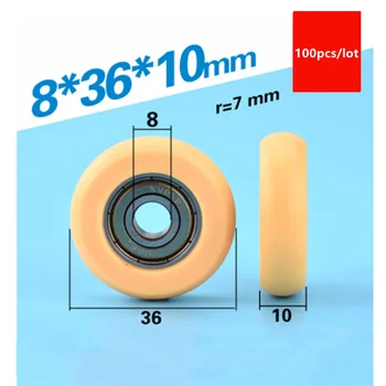 100pcs circular arc plastic coated bearing 608ZZ 608 8*36*10mm yellow door window drawer roller POM nylon wrapped wheel pulley