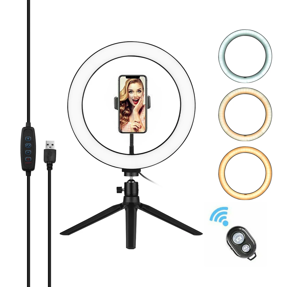 

Photography 10 Inch LED Ring Light Lamp Tripod Stand Remote Control 3200K-5500K Dimmable Ringlight for tik tok Video Live Stream