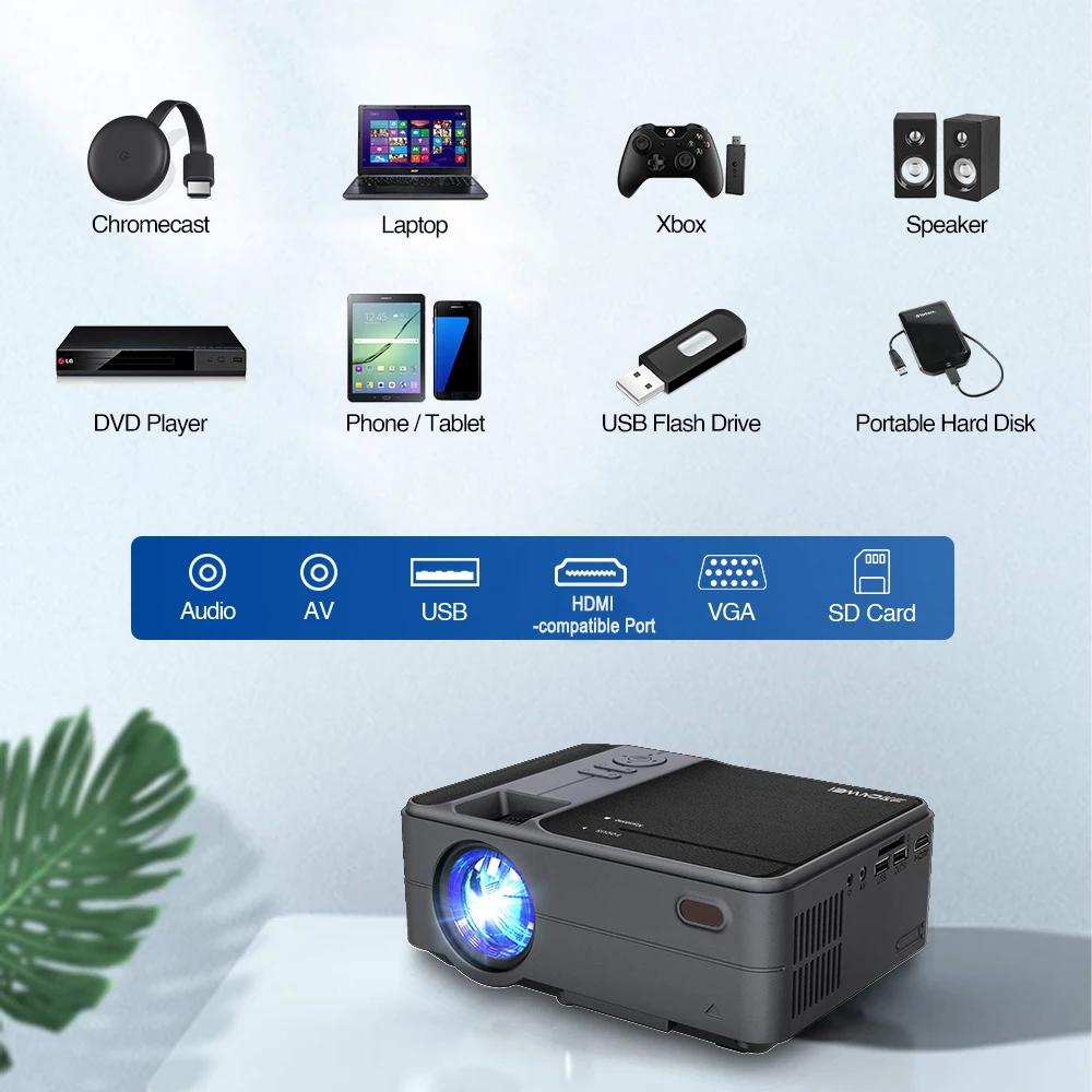 

CAIWEI Wireless Portable Movie Projector 3800 Lumens Digital HD LCD LED Smart Wifi Mini Projector Support 1080P Airplay Miracast