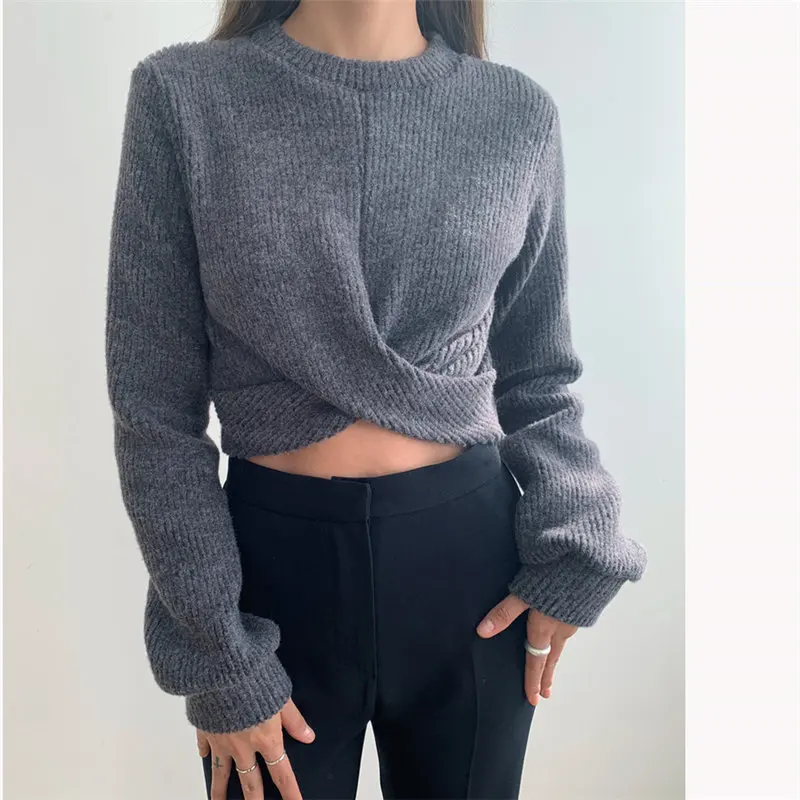 Вязаные джемперы HziriP Chic свободные базовые зимние повседневные с высокой талией и