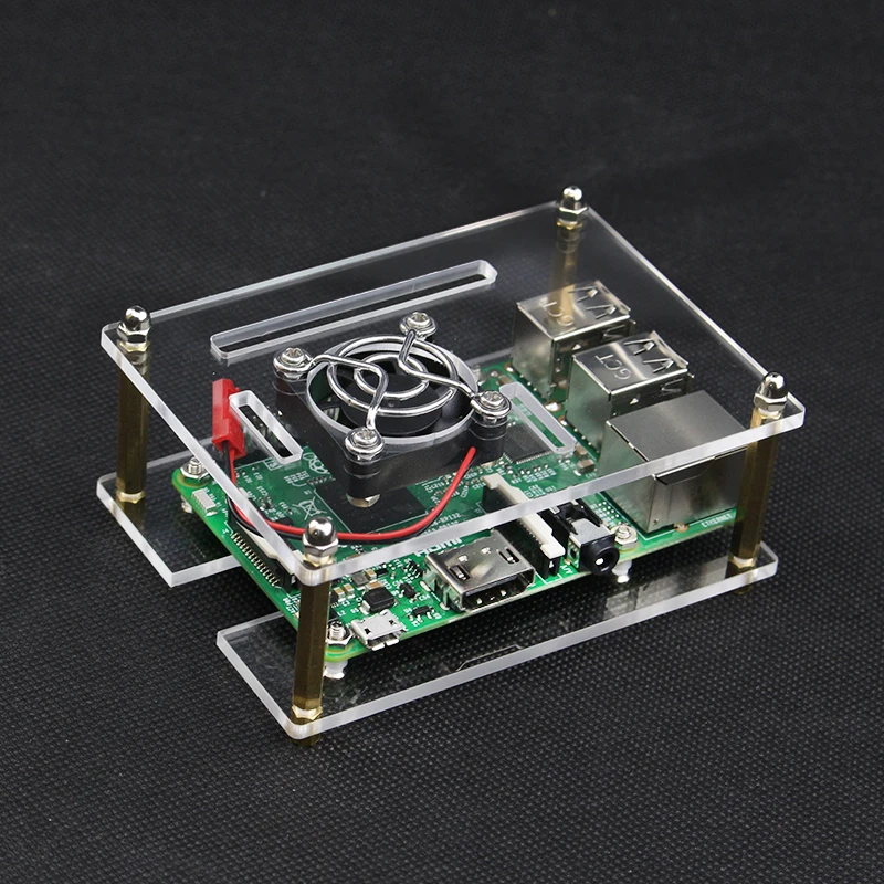 Чехол для Raspberry Pi 3/3B +/4 прозрачный корпус с вентилятором металлическая крышка RPI103