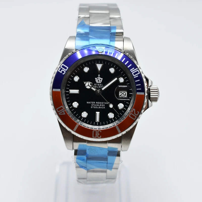 Классические мужские механические часы STEELBAGELSPORT с керамическим кольцом из