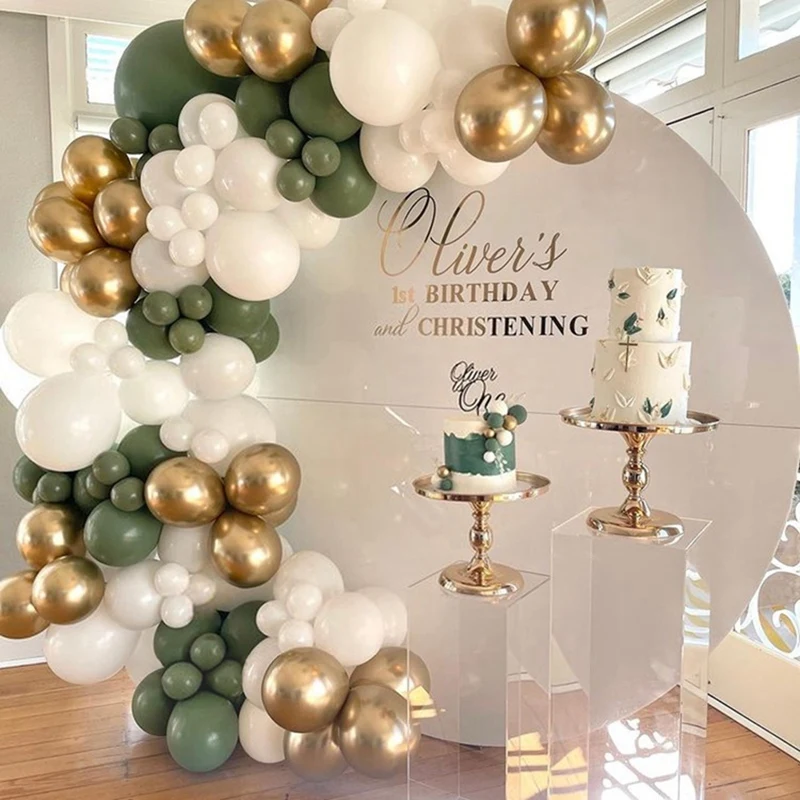 

121Pcs Olive Green Balloons Arch Garland Kit Gold Balloons Set for Wedding Birthday Baby Shower Party Decorations