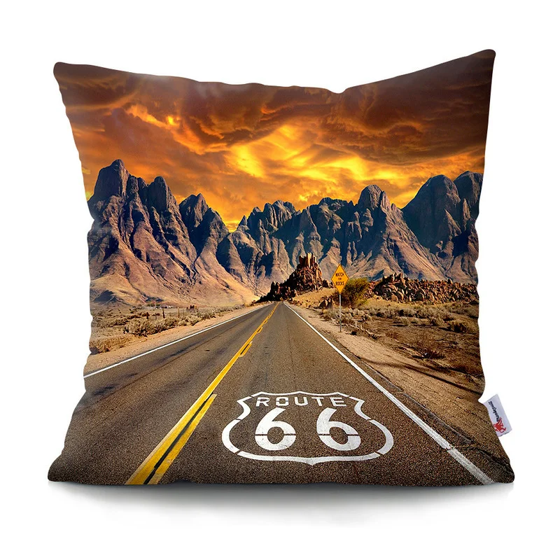 

United States Monther Road 66 Printed Cushion Cover Retro Home Decor Pillow Case Sofa Decorative Throw Pillow Funda Cojin Home